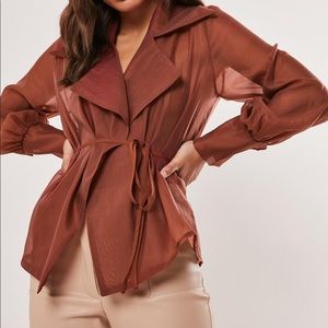 Burnt orange belted wrap blouse